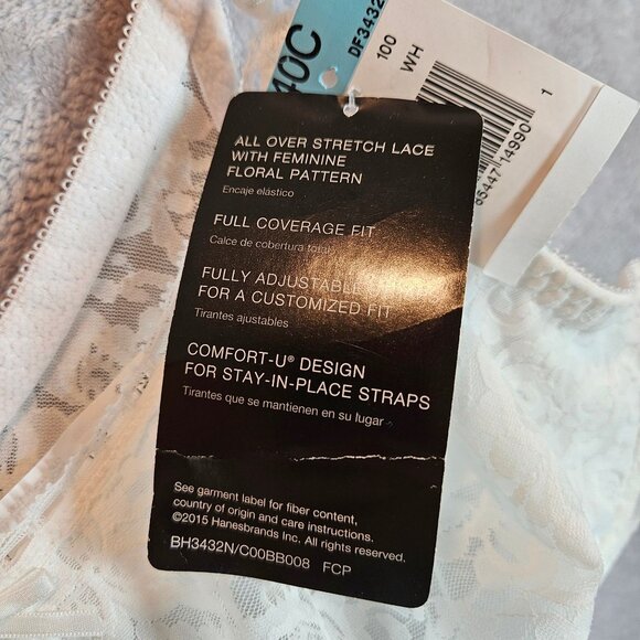 NWT Bali Womens Bra 40C Underwire Lace Full-Coverage White Natural Shaping - Picture 8 of 10